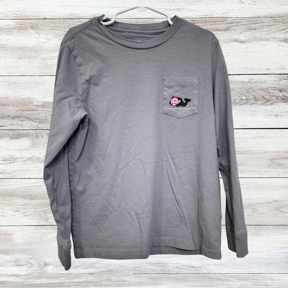 Vineyard Vines Kids Long Sleeve Pocket Tee Halloween Whale Graphic Gray Size 7